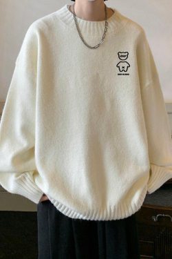 Y2K Retro Soft Boy Bear Sweater - Perfect for 90s and Grunge Outfits