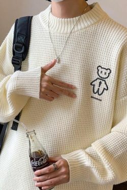 Y2K Retro Soft Boy Bear Sweater - Perfect for 90s and Grunge Outfits