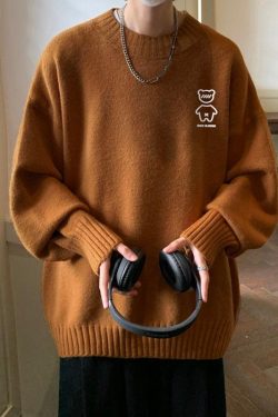 Y2K Retro Soft Boy Bear Sweater - Perfect for 90s and Grunge Outfits