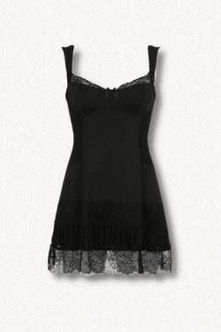 Y2K Retro Square Neck Lace Mini Dress - Perfect for 90s and Y2K Summer Outfits