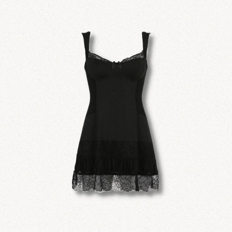 Y2K Retro Square Neck Lace Mini Dress - Perfect for 90s and Y2K Summer Outfits