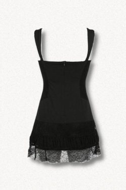 Y2K Retro Square Neck Lace Mini Dress - Perfect for 90s and Y2K Summer Outfits
