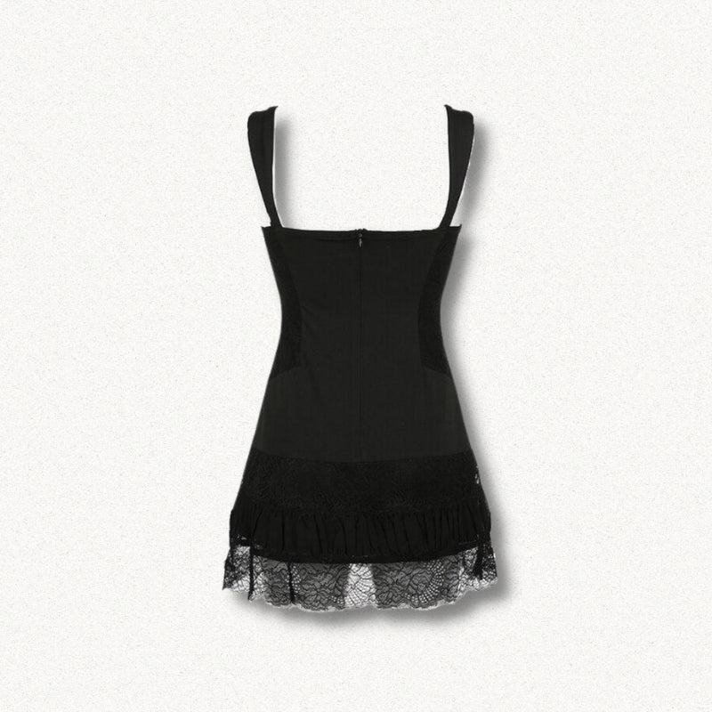 Y2K Retro Square Neck Lace Mini Dress - Perfect for 90s and Y2K Summer Outfits