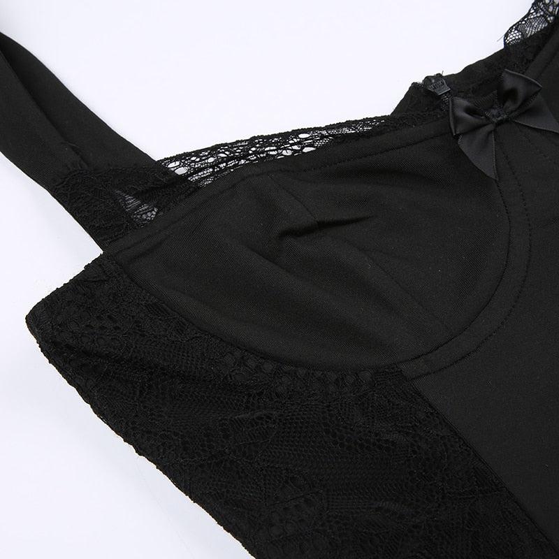 Y2K Retro Square Neck Lace Mini Dress - Perfect for 90s and Y2K Summer Outfits