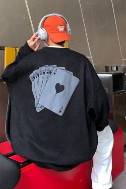 Y2K Retro Style Playing Cards Sweatshirt - Perfect for 90s and Grunge Outfits