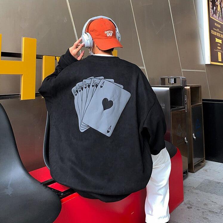 Y2K Retro Style Playing Cards Sweatshirt - Perfect for 90s and Grunge Outfits