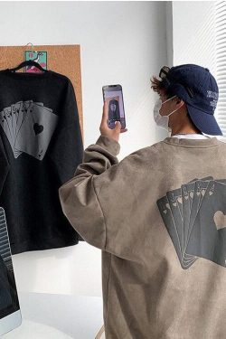 Y2K Retro Style Playing Cards Sweatshirt - Perfect for 90s and Grunge Outfits