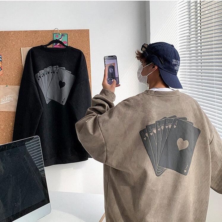 Y2K Retro Style Playing Cards Sweatshirt - Perfect for 90s and Grunge Outfits