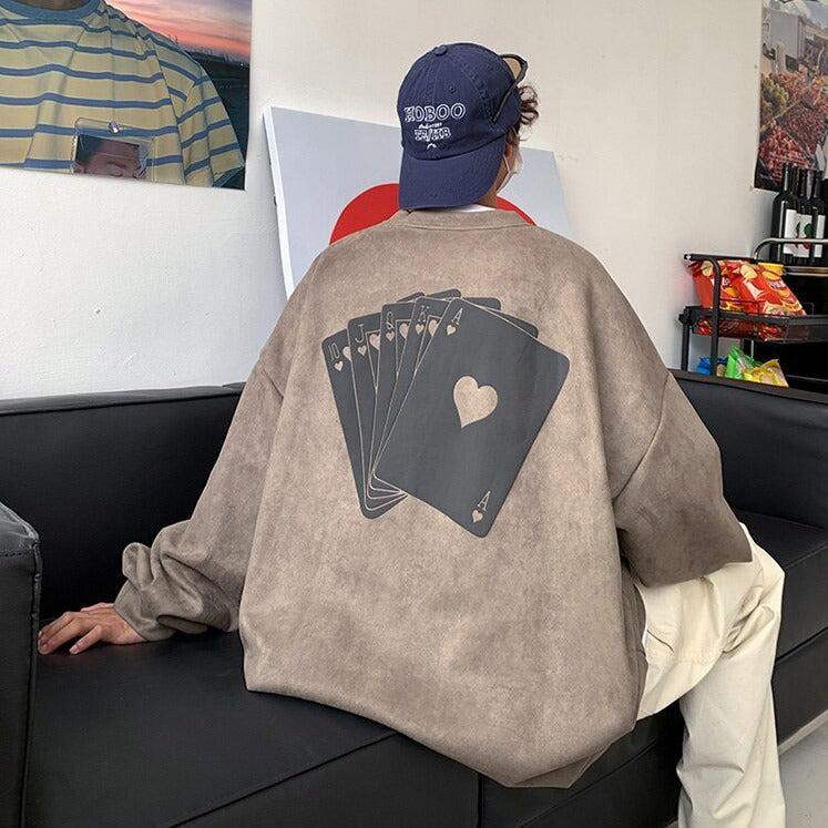 Y2K Retro Style Playing Cards Sweatshirt - Perfect for 90s and Grunge Outfits