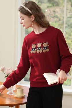Y2K Retro Teddy Bears Embroidered Sweatshirt - Perfect for 90s and Grunge Outfits