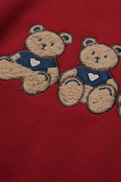 Y2K Retro Teddy Bears Embroidered Sweatshirt - Perfect for 90s and Grunge Outfits