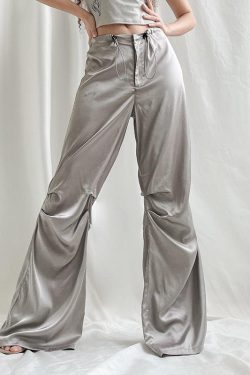 Y2K Satin Wide Leg Pants - Retro 90s Fashion Grunge Outfit