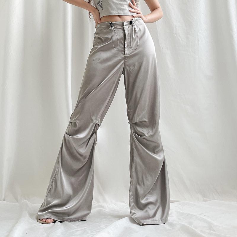 Y2K Satin Wide Leg Pants - Retro 90s Fashion Grunge Outfit