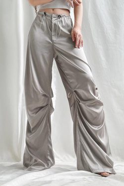 Y2K Satin Wide Leg Pants - Retro 90s Fashion Grunge Outfit