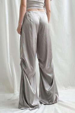 Y2K Satin Wide Leg Pants - Retro 90s Fashion Grunge Outfit