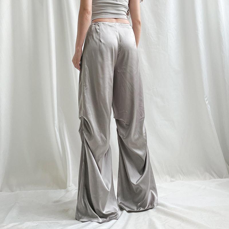 Y2K Satin Wide Leg Pants - Retro 90s Fashion Grunge Outfit