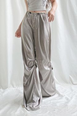 Y2K Satin Wide Leg Pants - Retro 90s Fashion Grunge Outfit