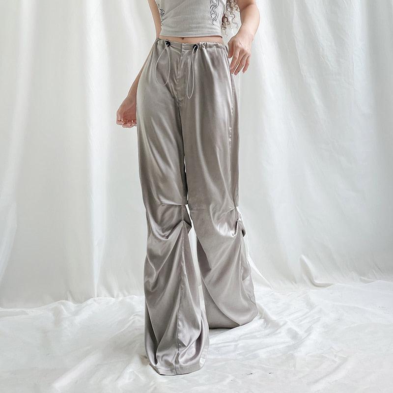 Y2K Satin Wide Leg Pants - Retro 90s Fashion Grunge Outfit