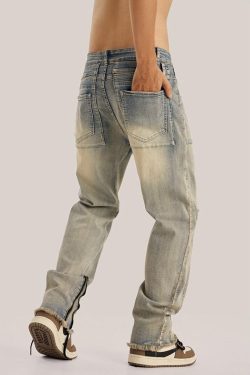 Y2K Slim Leg Ripped Jeans - Retro 90s Grunge Style Denim for Trendy Outfits