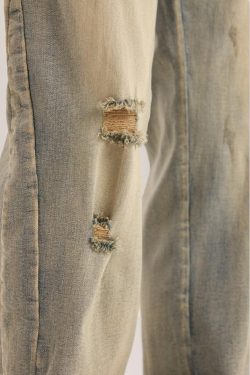 Y2K Slim Leg Ripped Jeans - Retro 90s Grunge Style Denim for Trendy Outfits