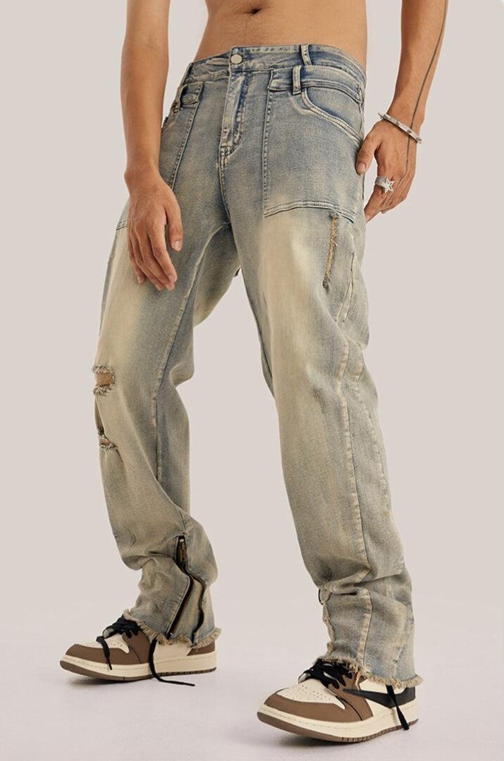 Y2K Slim Leg Ripped Jeans - Retro 90s Grunge Style Denim for Trendy Outfits