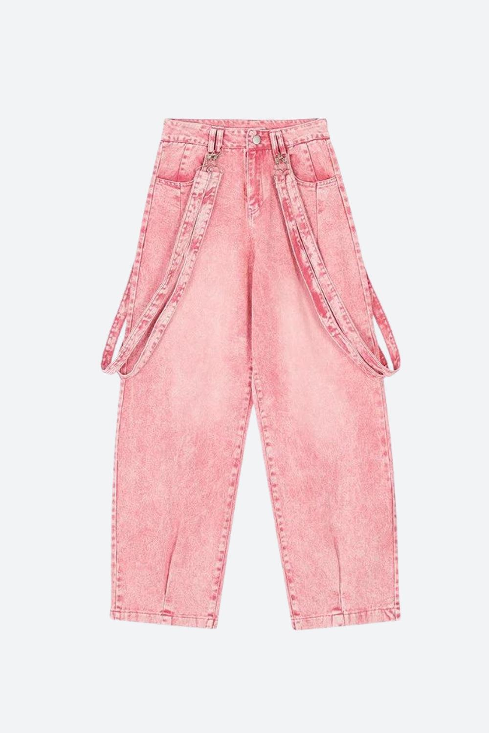 Y2K Soft Girl Double Belted Baggy Jeans - Retro 90s Grunge Y2K Fashion Denim