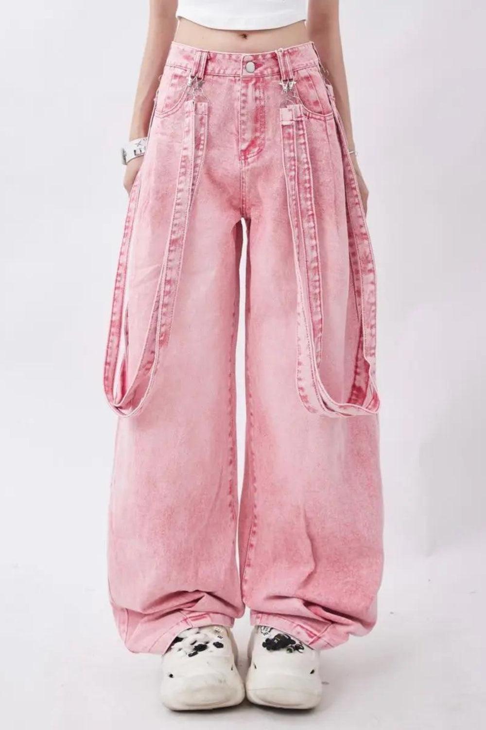 Y2K Soft Girl Double Belted Baggy Jeans - Retro 90s Grunge Y2K Fashion Denim