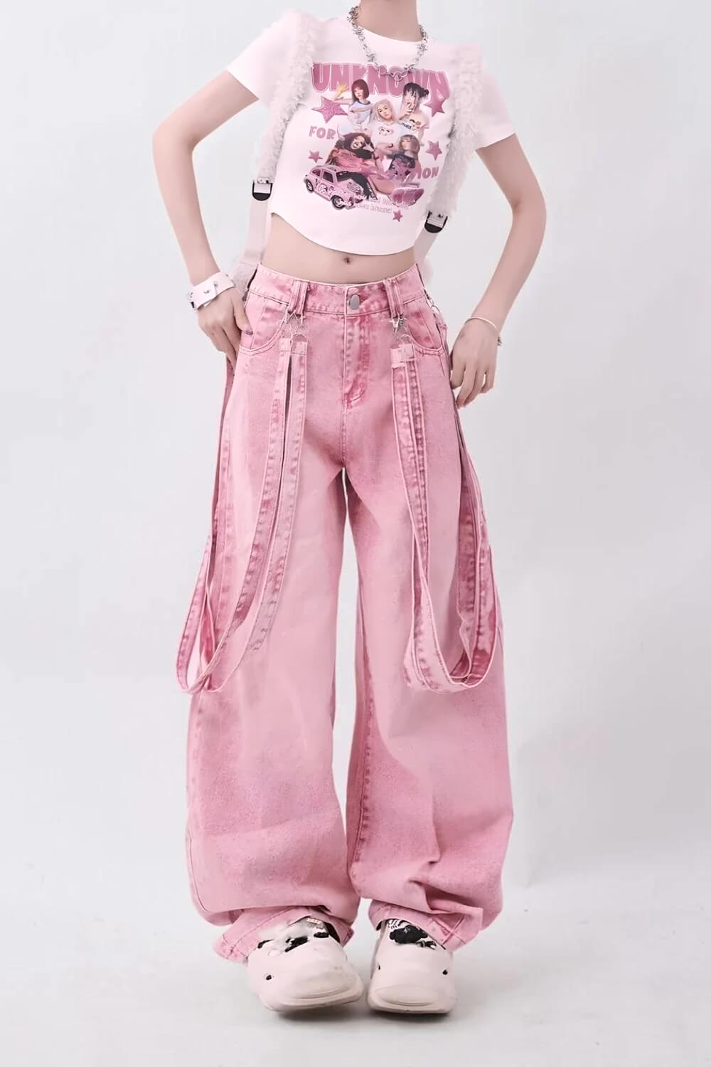 Y2K Soft Girl Double Belted Baggy Jeans - Retro 90s Grunge Y2K Fashion Denim