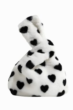 Y2K Soft Girl Heart Fluffy Wrist Bag - Retro Style Grunge Accessory for 90s Outfits