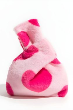 Y2K Soft Girl Heart Fluffy Wrist Bag - Retro Style Grunge Accessory for 90s Outfits