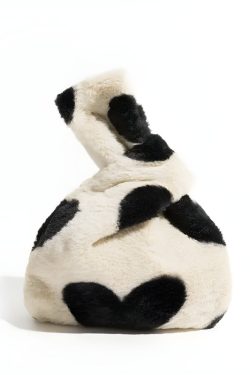 Y2K Soft Girl Heart Fluffy Wrist Bag - Retro Style Grunge Accessory for 90s Outfits