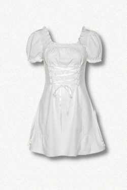 Y2K Soft Girl Lace Up Mini Dress - Retro 90s Fashion Douyin Style