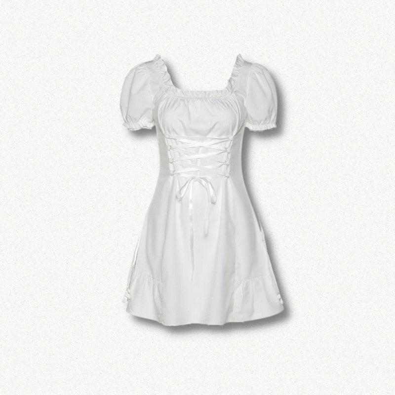 Y2K Soft Girl Lace Up Mini Dress - Retro 90s Fashion Douyin Style