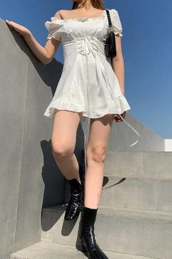 Y2K Soft Girl Lace Up Mini Dress - Retro 90s Fashion Douyin Style