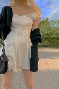 Y2K Soft Girl Lace Up Mini Dress - Retro 90s Fashion Douyin Style