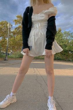 Y2K Soft Girl Lace Up Mini Dress - Retro 90s Fashion Douyin Style