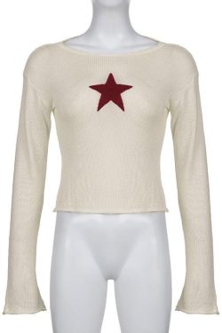 Y2K Star Embroidery Knitted Top - Retro 90s Fashion Grunge Style