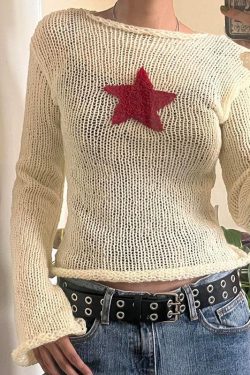 Y2K Star Embroidery Knitted Top - Retro 90s Fashion Grunge Style