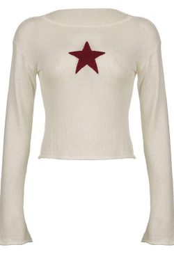 Y2K Star Embroidery Knitted Top - Retro 90s Fashion Grunge Style
