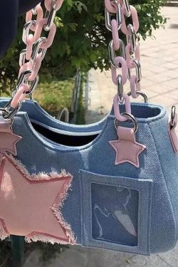 Y2K Star Transparent Denim Bag - Retro Style Y2K Fashion Accessory