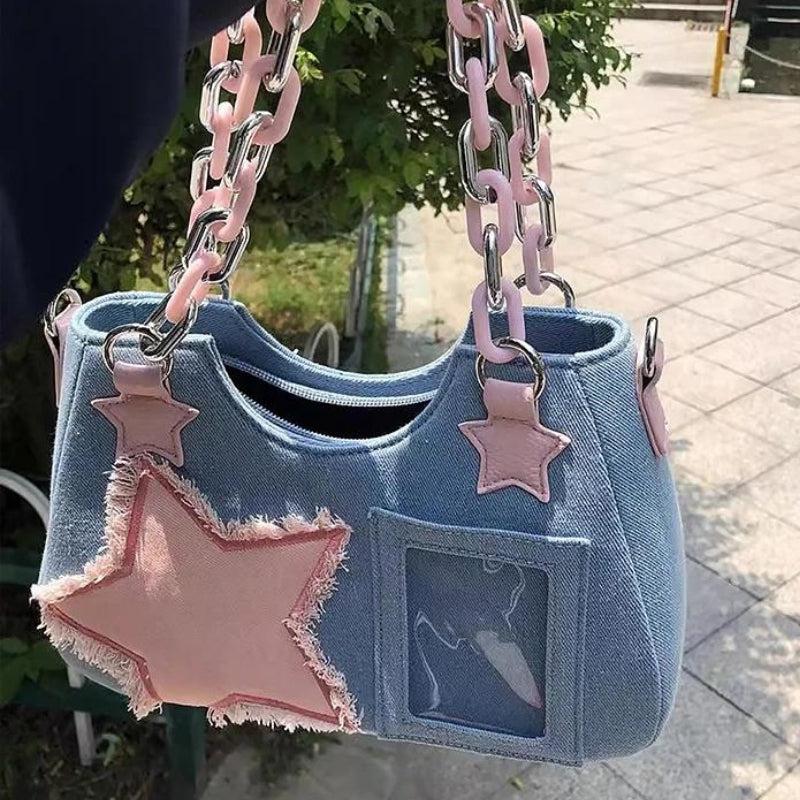 Y2K Star Transparent Denim Bag - Retro Style Y2K Fashion Accessory