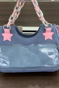 Y2K Star Transparent Denim Bag - Retro Style Y2K Fashion Accessory