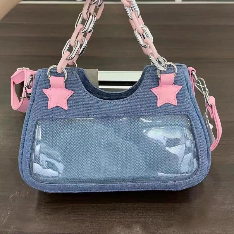 Y2K Star Transparent Denim Bag - Retro Style Y2K Fashion Accessory