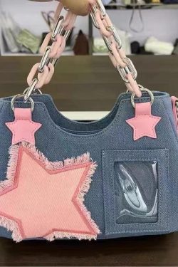 Y2K Star Transparent Denim Bag - Retro Style Y2K Fashion Accessory