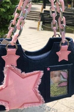 Y2K Star Transparent Denim Bag - Retro Style Y2K Fashion Accessory