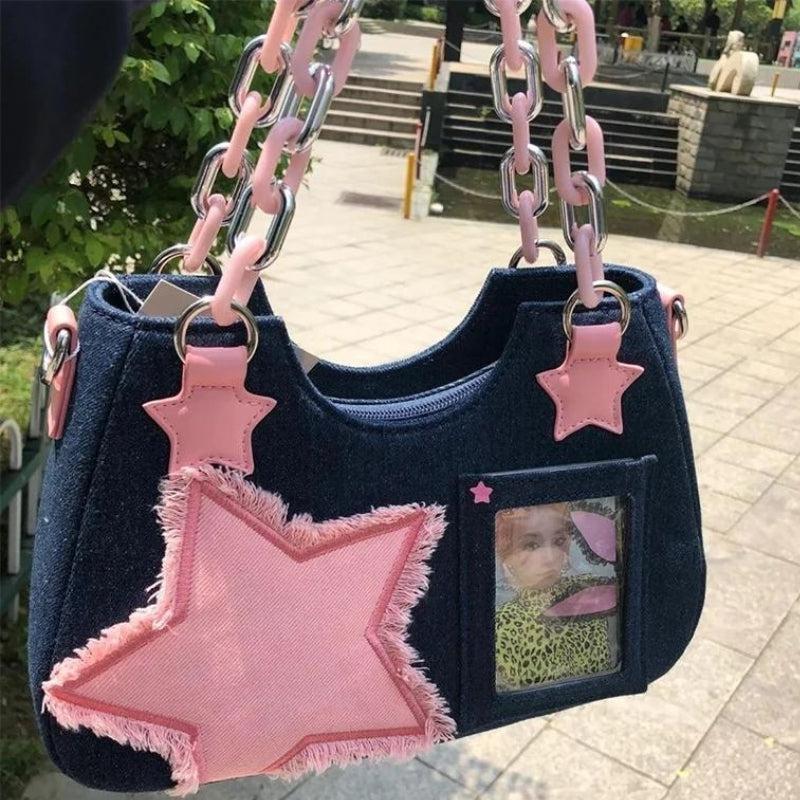Y2K Star Transparent Denim Bag - Retro Style Y2K Fashion Accessory