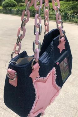 Y2K Star Transparent Denim Bag - Retro Style Y2K Fashion Accessory