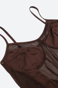 Y2K Striped Sheer Bodysuit - Retro Style Grunge Outfit for Trendy Summer Looks