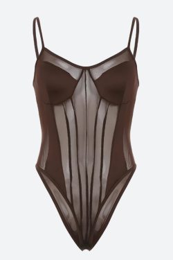 Y2K Striped Sheer Bodysuit - Retro Style Grunge Outfit for Trendy Summer Looks