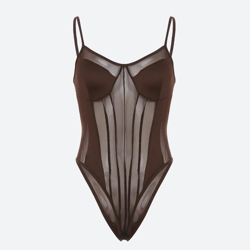 Y2K Striped Sheer Bodysuit - Retro Style Grunge Outfit for Trendy Summer Looks